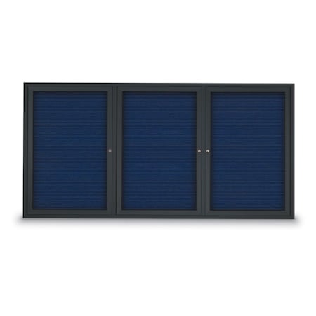 United Visual Products 96"x48" 3-Door Enclosed Outdoor Letterboard, Blue Felt/Black UV1163DTD9648-BLACK-BLUE